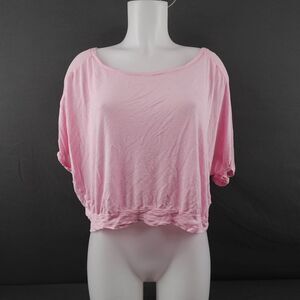 Ambiance Apparel Women Top Plus 1X Pink Sheer Crop Y2K Flowy Boxy Coquette Girly